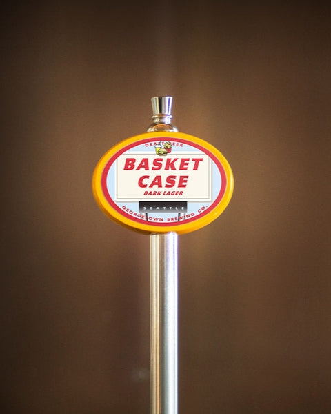tap handle with basket Case dark lager label