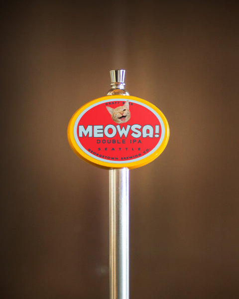 tap handle with meowsa label