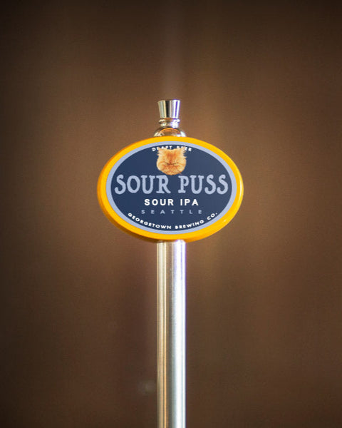 tap handle with sour puss sour ipa logo
