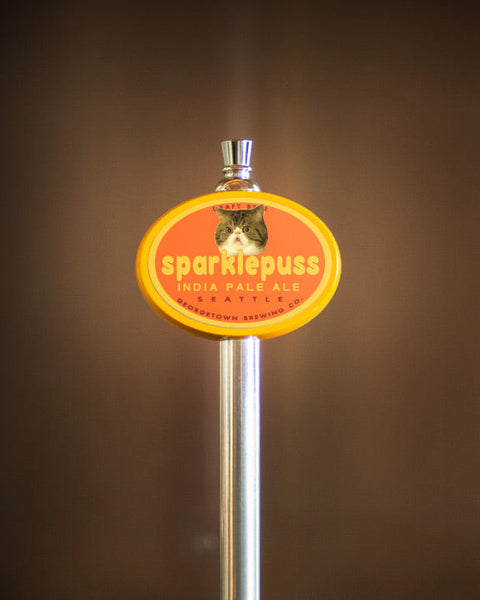 tap handle with Sparklepuss logo