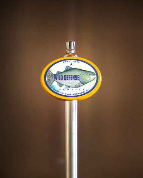 tap handle with Wild Defense IPA logo